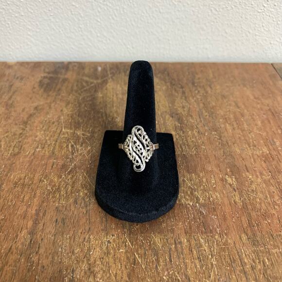 925 Sterling Silver etched filigree swirl ring Vintage Retro 1970s 1980s Size 7 - Picture 1 of 8